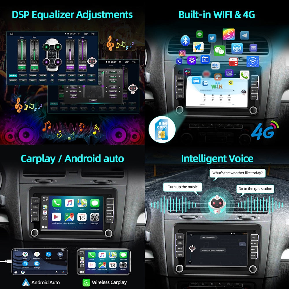 2 Din Android Car Radio GPS 4G WiFi DSP Carplay For VW / Volkswagen Skoda Octavia golf 5 6 touran passat B6 polo Jetta