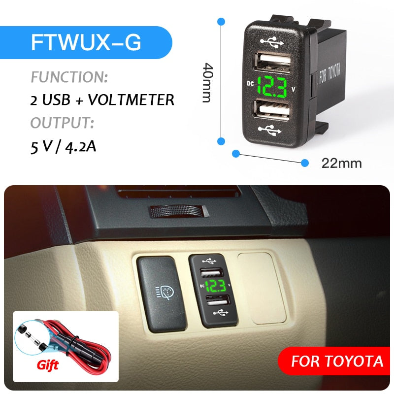 New Dual USB QC Car Socket Charger 12-24V Voltmeter LED Car Accessories Power Adapter For Toyota Quick Charge For Mobile Phone