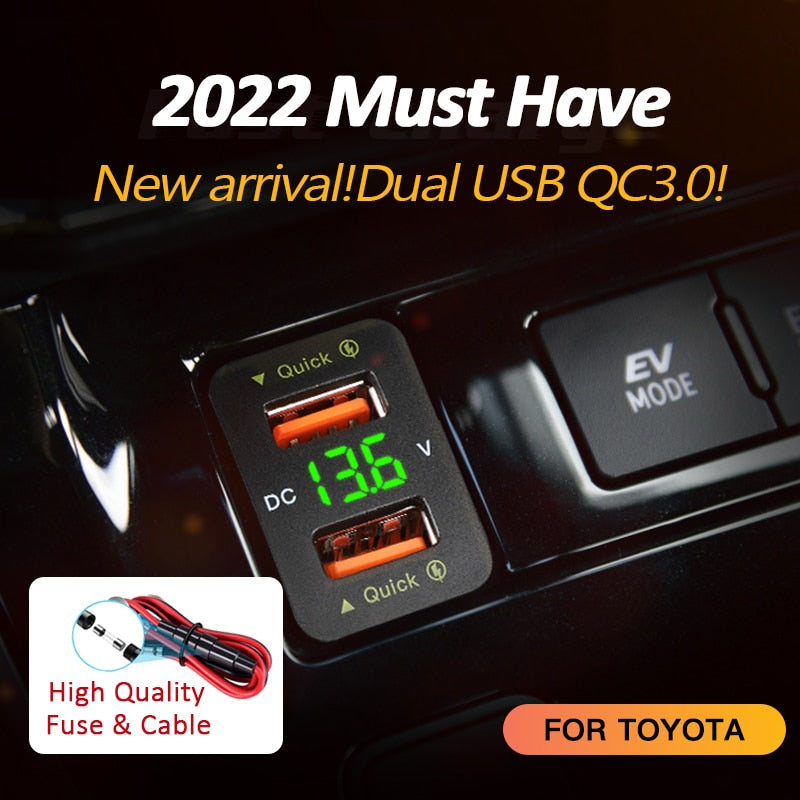 New Dual USB QC Car Socket Charger 12-24V Voltmeter LED Car Accessories Power Adapter For Toyota Quick Charge For Mobile Phone