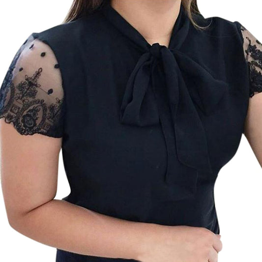 SAGACE 2019 Women's blouse Summer Work Office Lace Top Bow Short Sleeve Chiffon Shirt Casual Blouse female blouses fashion new