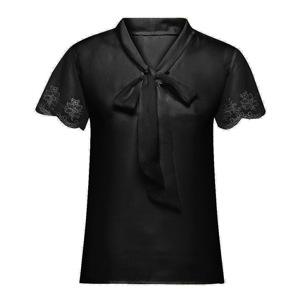 SAGACE 2019 Women's blouse Summer Work Office Lace Top Bow Short Sleeve Chiffon Shirt Casual Blouse female blouses fashion new
