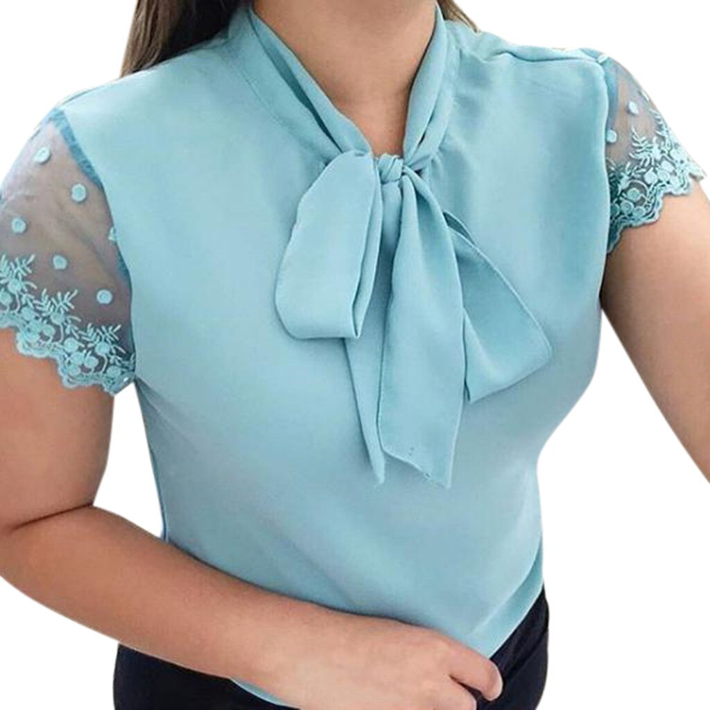 SAGACE 2019 Women's blouse Summer Work Office Lace Top Bow Short Sleeve Chiffon Shirt Casual Blouse female blouses fashion new