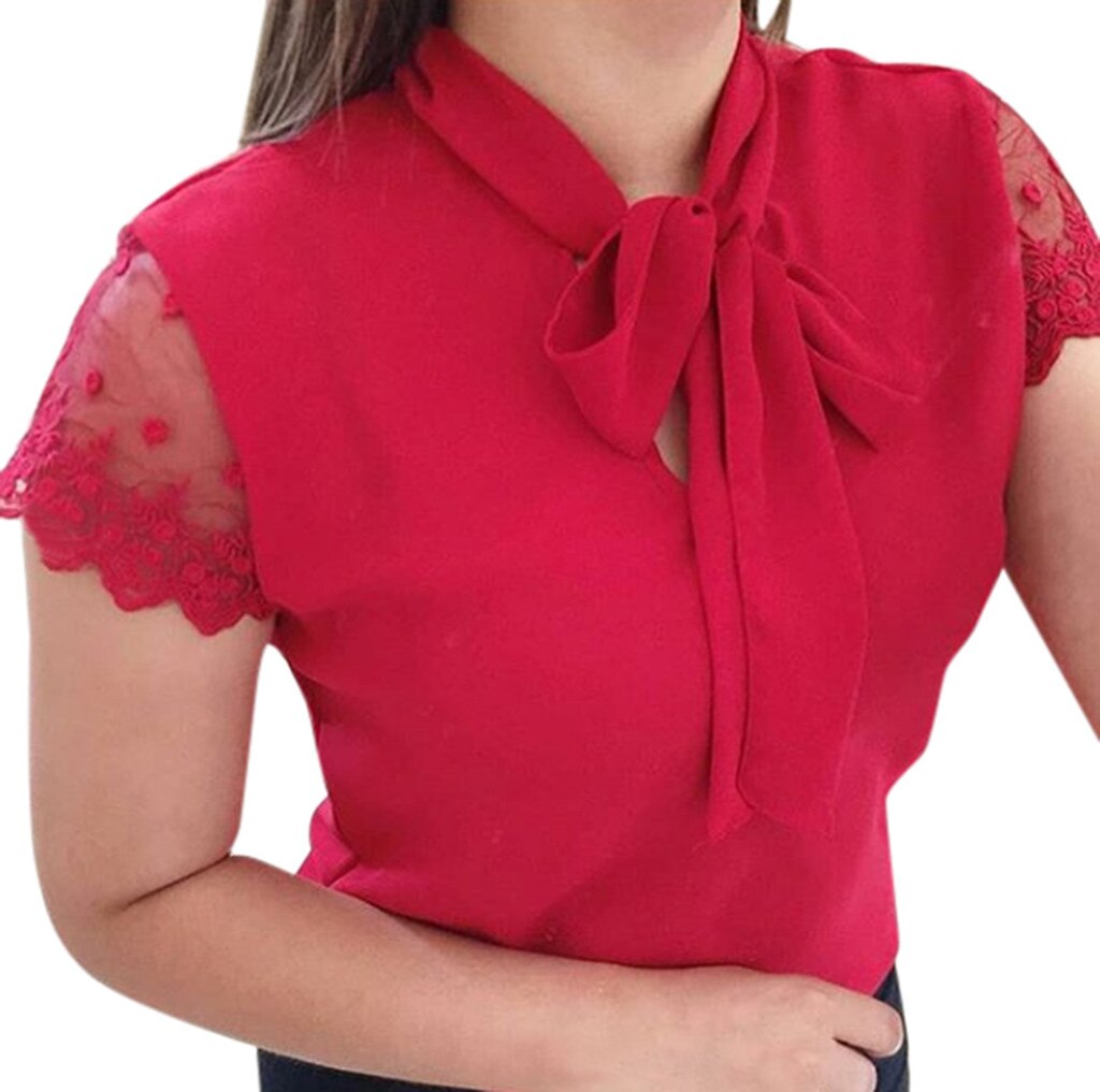 SAGACE 2019 Women's blouse Summer Work Office Lace Top Bow Short Sleeve Chiffon Shirt Casual Blouse female blouses fashion new