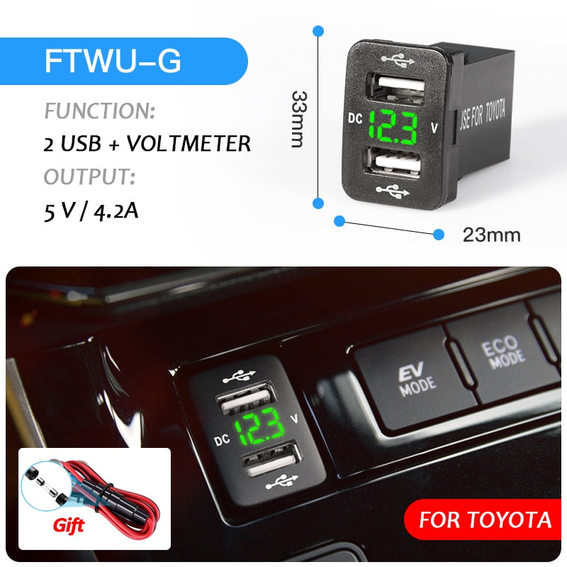 New Dual USB QC Car Socket Charger 12-24V Voltmeter LED Car Accessories Power Adapter For Toyota Quick Charge For Mobile Phone