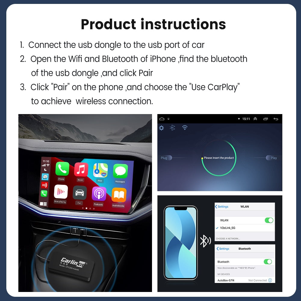 USB Wireless CarPlay Dongle Wired Android Auto AI Box Mirrorlink Car Multimedia Player Bluetooth Auto Connect