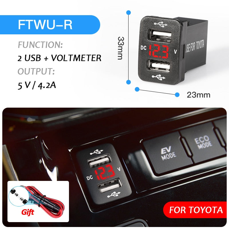New Dual USB QC Car Socket Charger 12-24V Voltmeter LED Car Accessories Power Adapter For Toyota Quick Charge For Mobile Phone