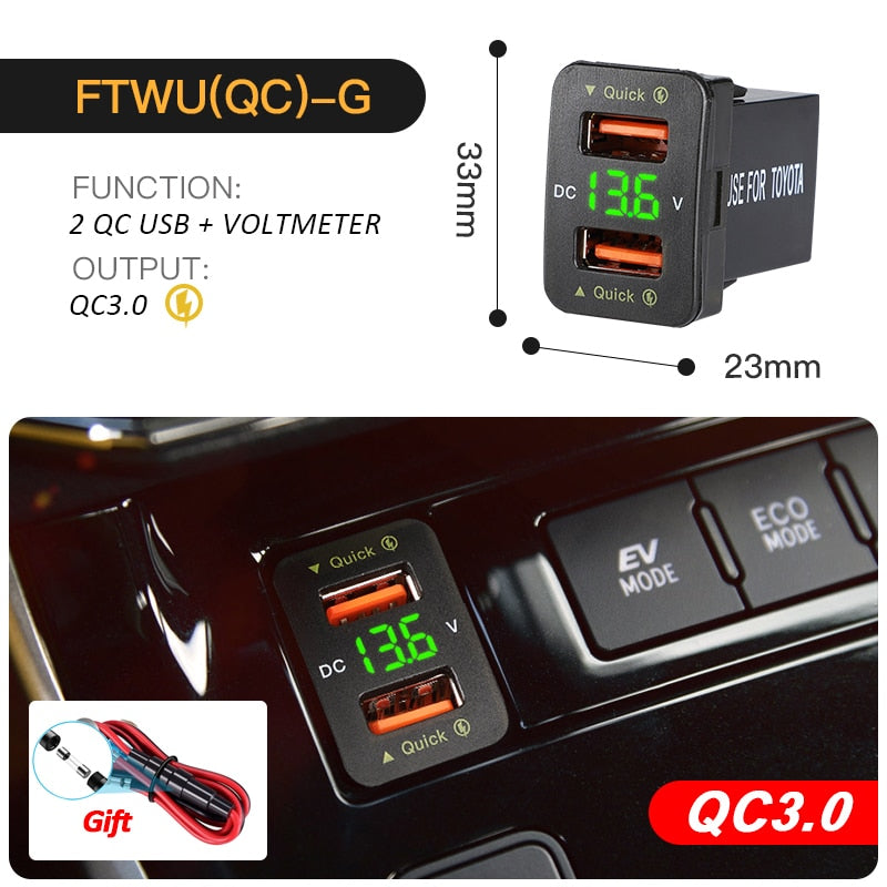 New Dual USB QC Car Socket Charger 12-24V Voltmeter LED Car Accessories Power Adapter For Toyota Quick Charge For Mobile Phone